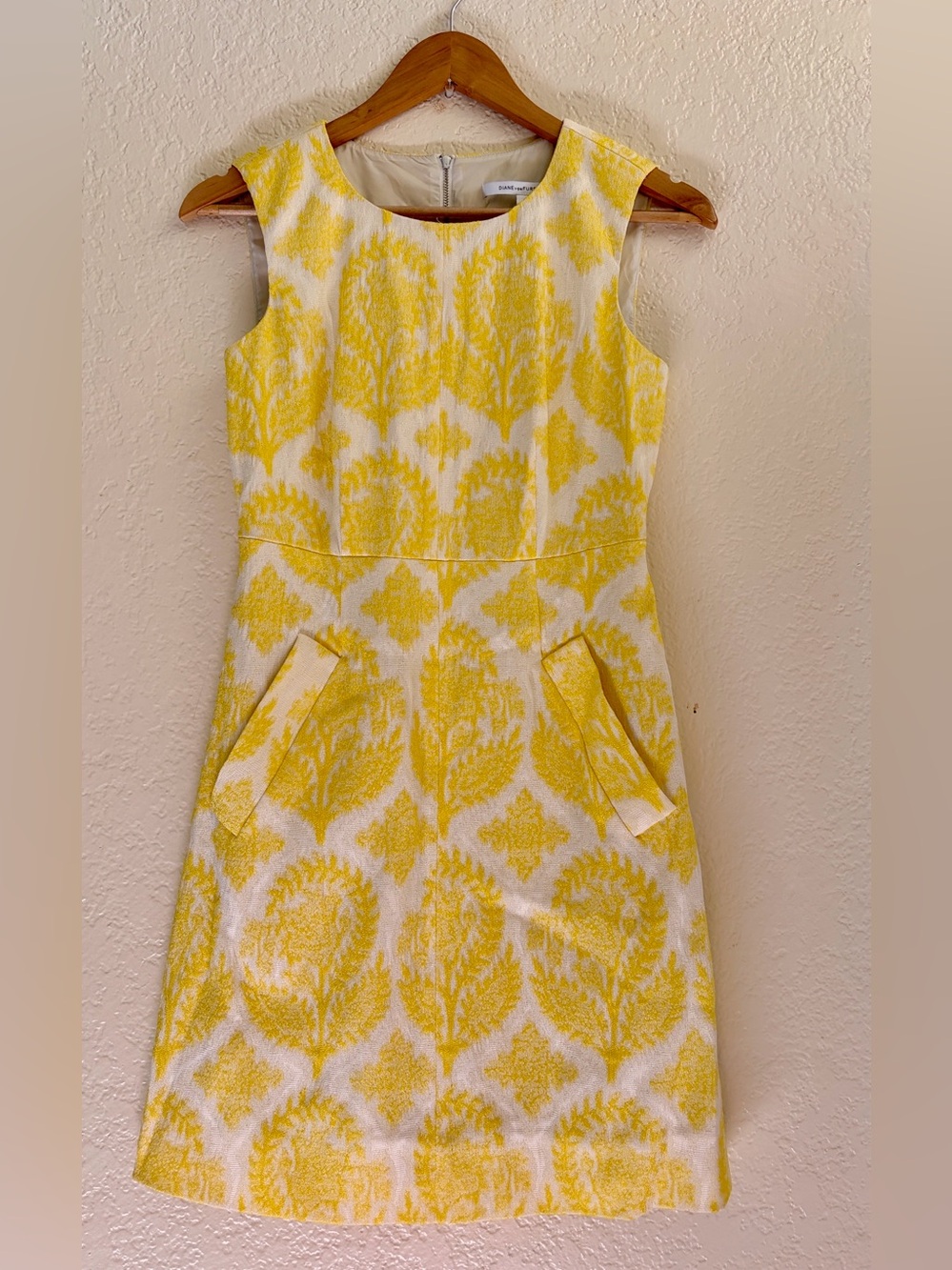 Diane Von Furstenberg Yellow and White Textured Dress